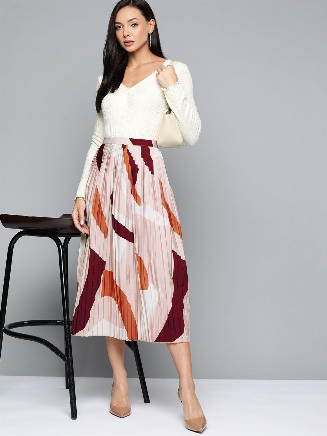 chemistry women abstract printed accordion pleated a-line midi skirt