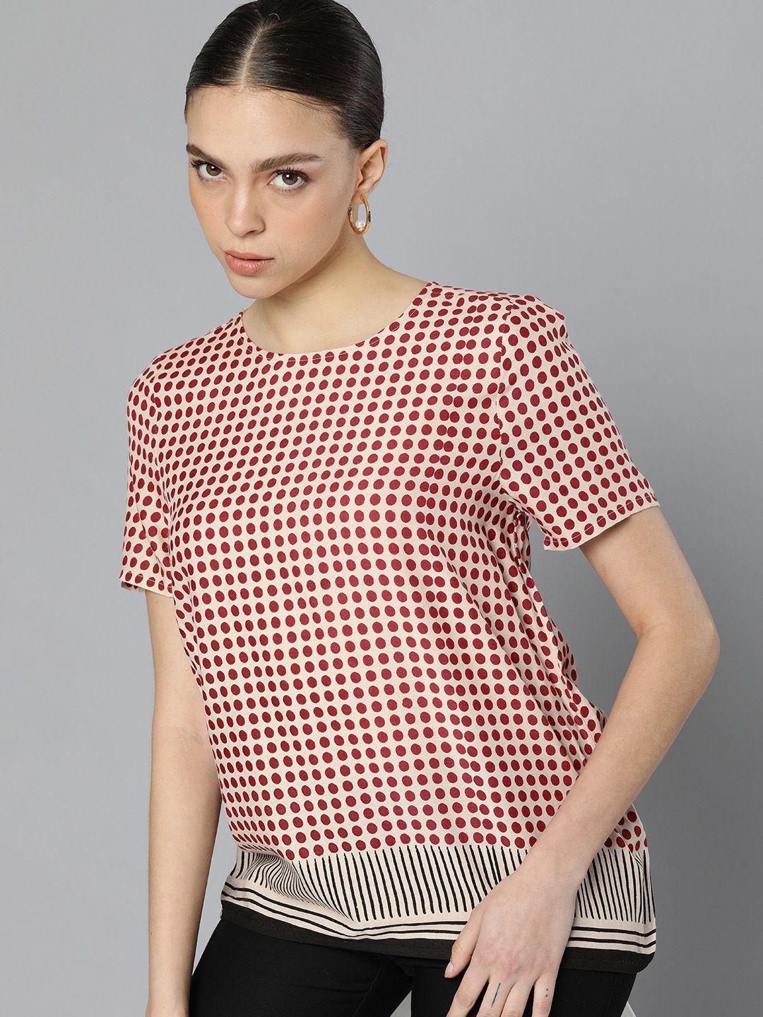 chemistry women beige & red geometric print casual top