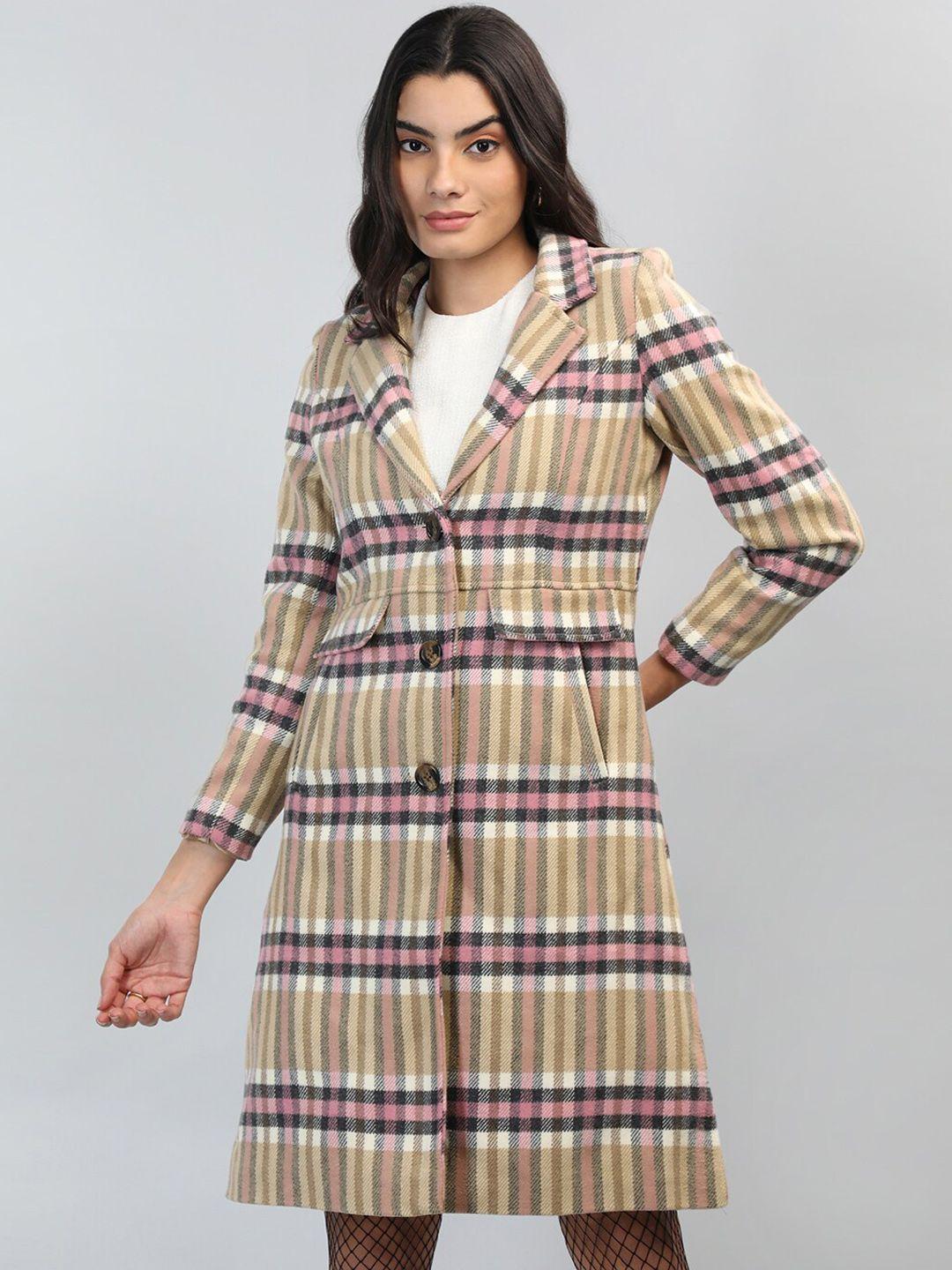 chemistry women beige pink checked woollen fashion jacket