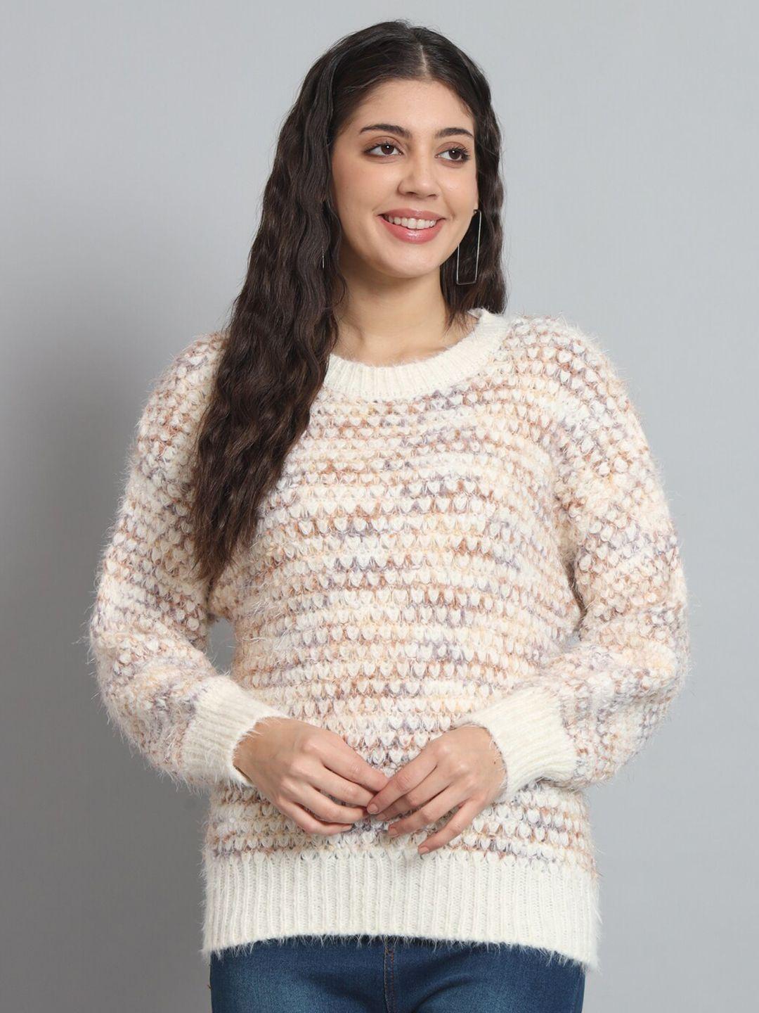 chemistry women beige printed woollen sweater vest