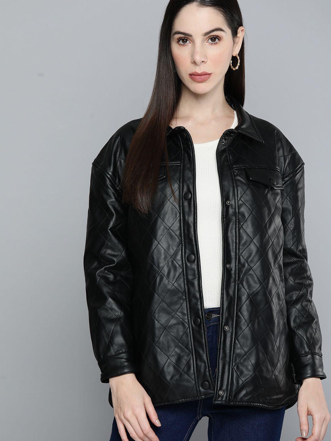 chemistry women black solid biker jacket