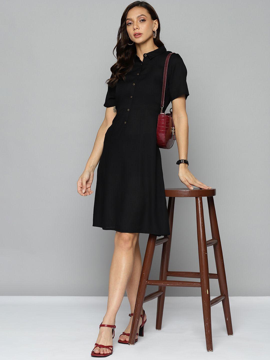 chemistry women black solid shirt dress with pocket