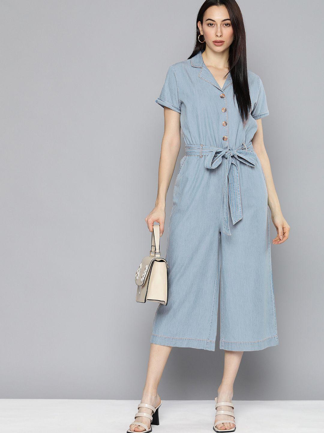 chemistry women blue solid culotte chambray jumpsuit