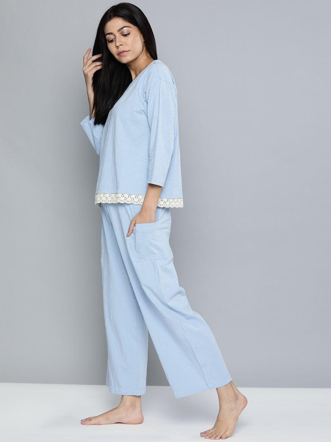 chemistry women blue solid night suit