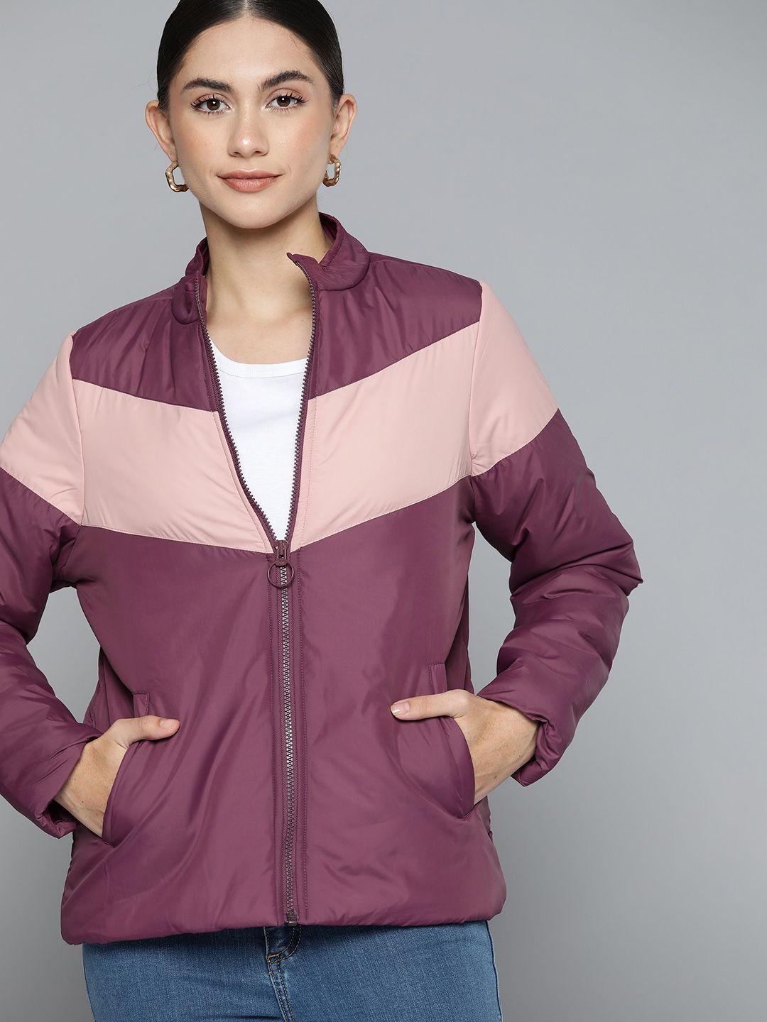 chemistry women burgundy & pink colourblocked  jacket