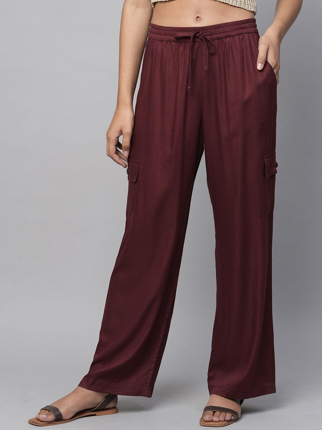 chemistry women burgundy pleated cargos trousers