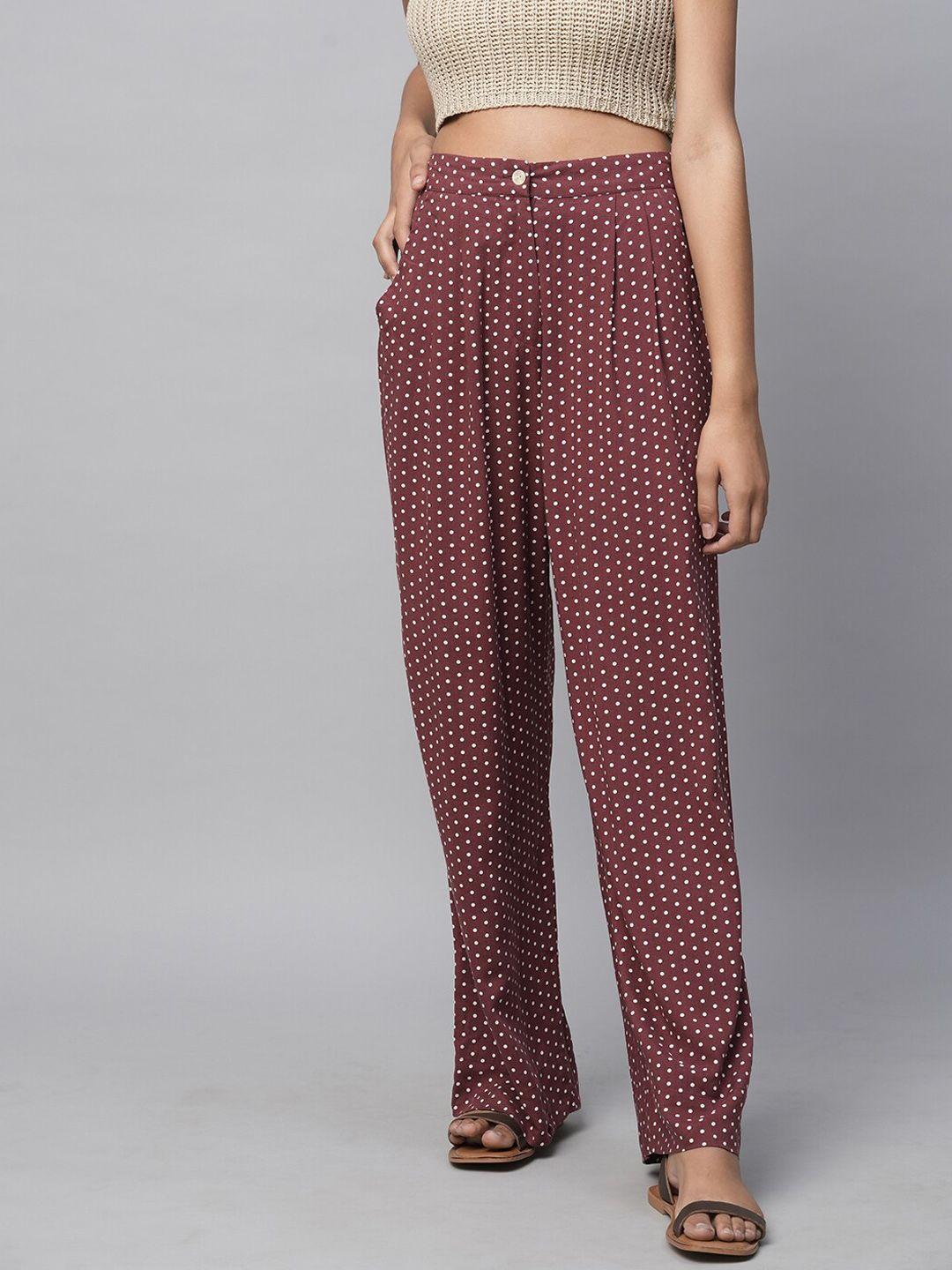 chemistry women burgundy printed skinny fit pleated trousers