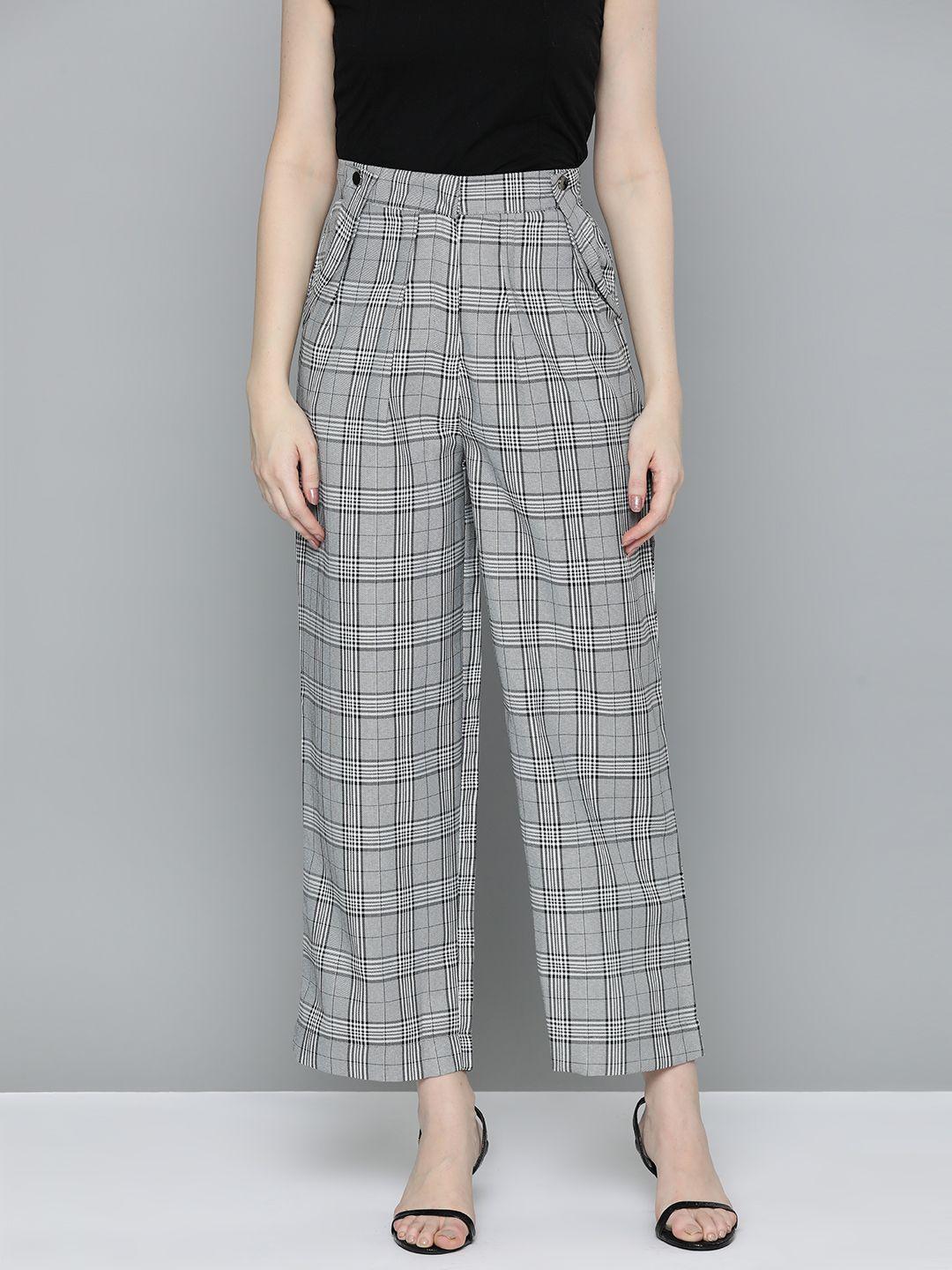 chemistry women checked parallel trousers