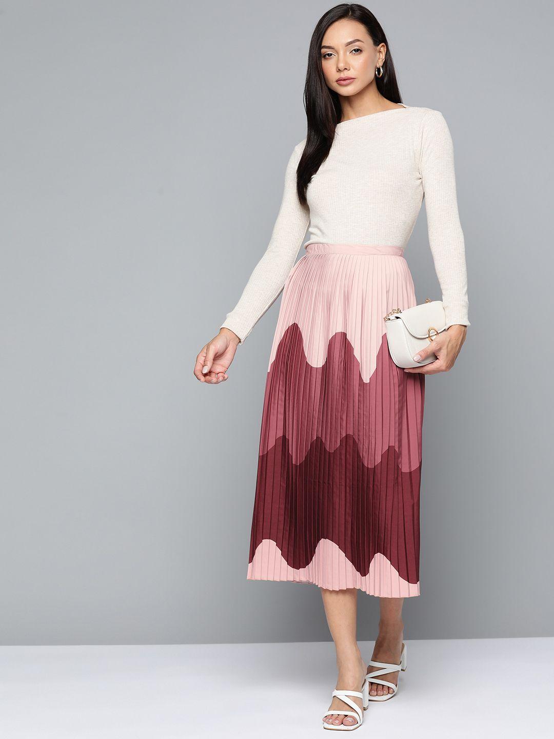 chemistry women colourblocked accordion pleated a-line midi skirt