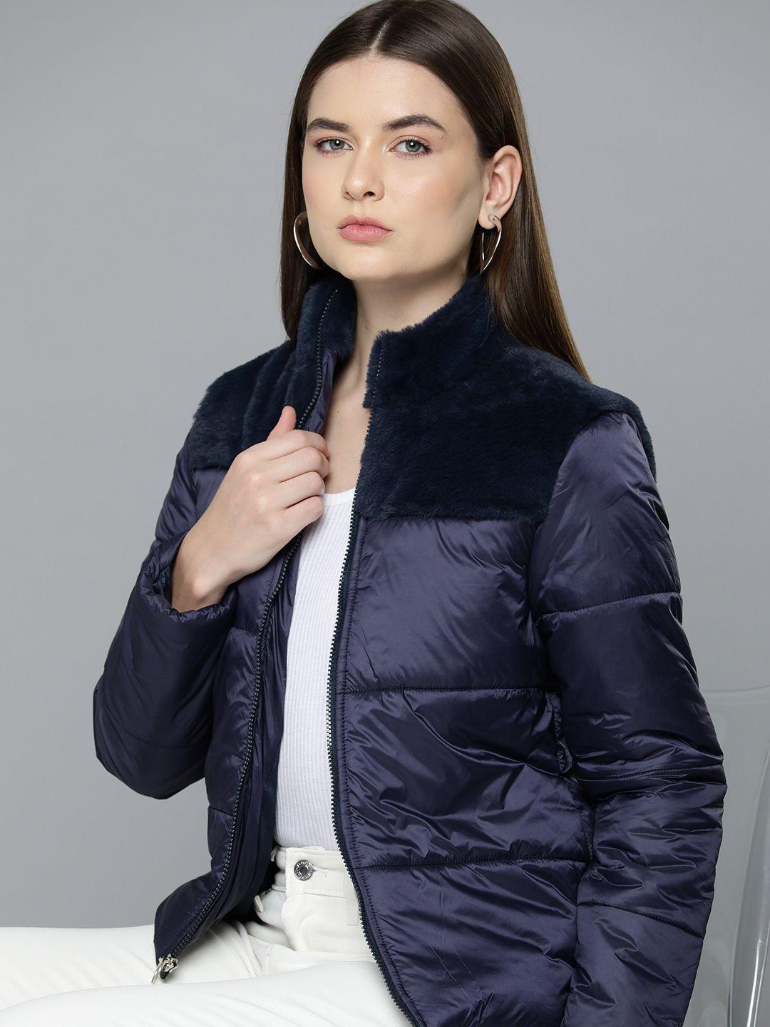 chemistry women faux fur trim padded jacket