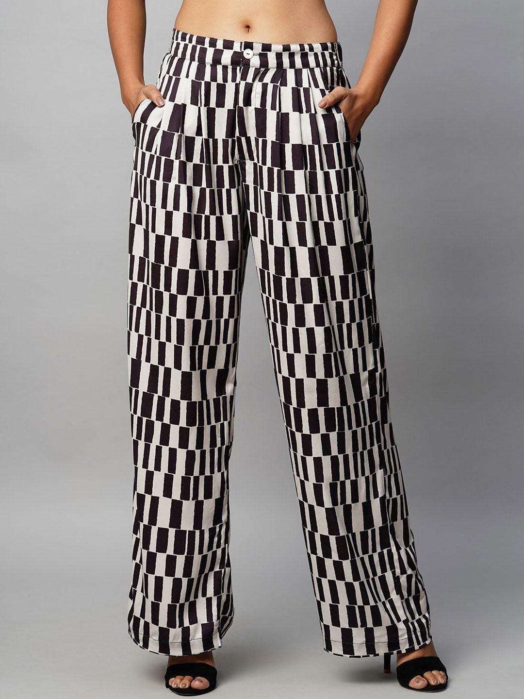 chemistry women geometric printed mid-rise parallel trousers