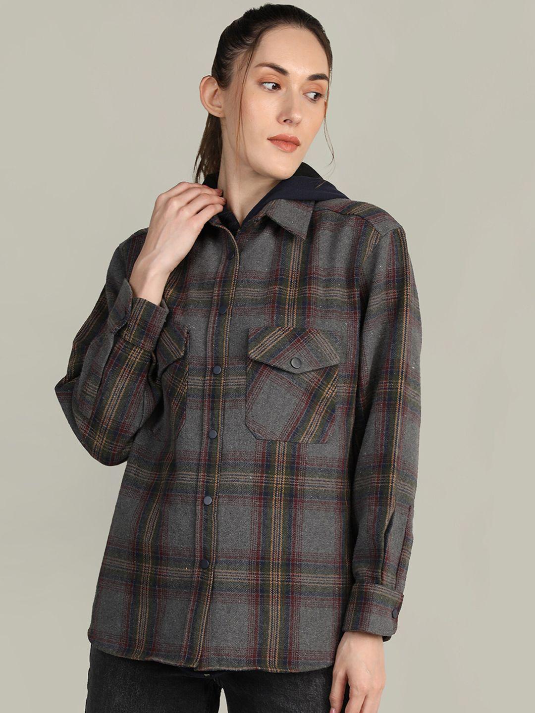 chemistry women grey checked lightweight long sleeves fashion jacket