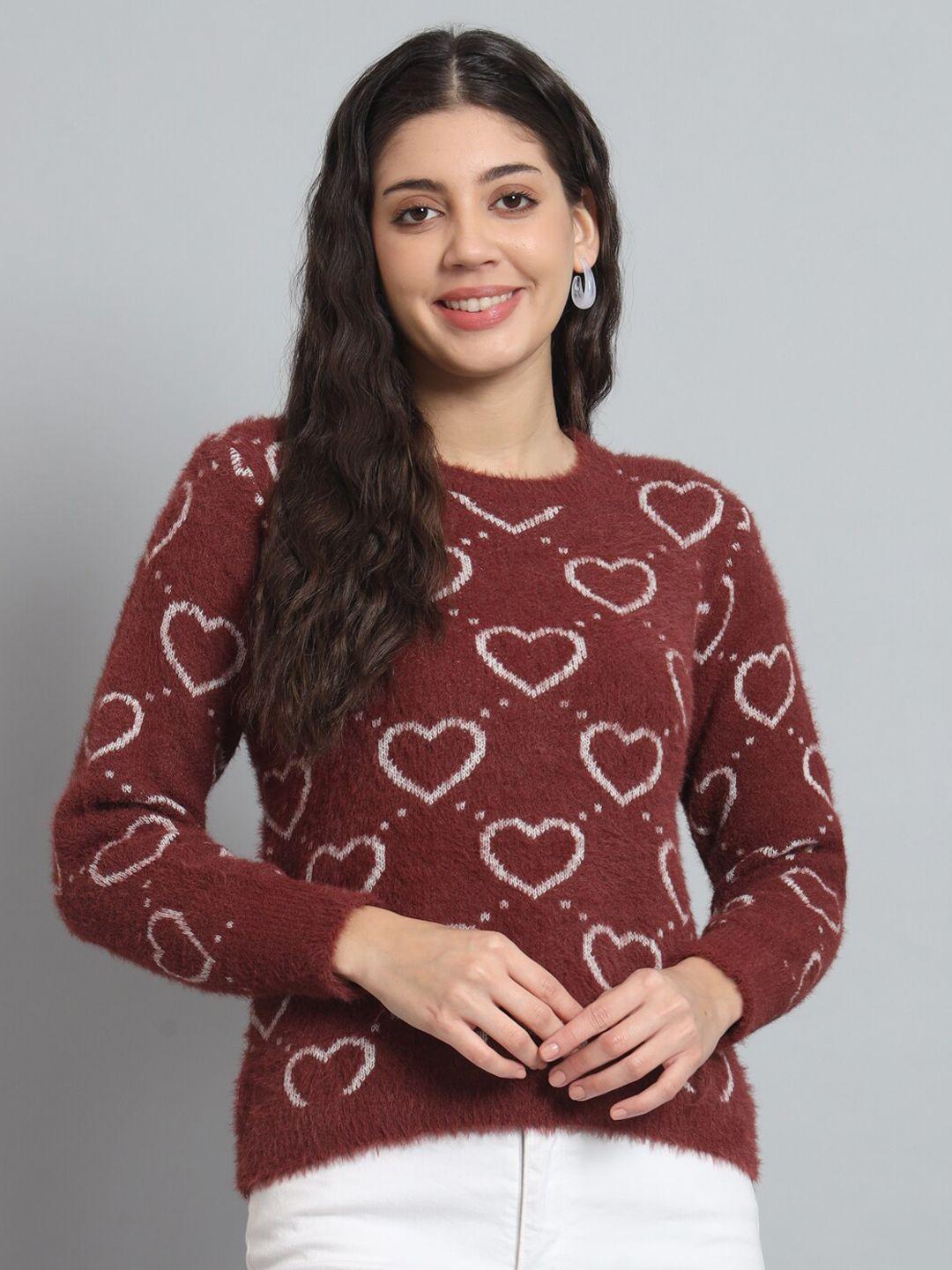 chemistry women maroon alphanumeric printed woollen sweater vest