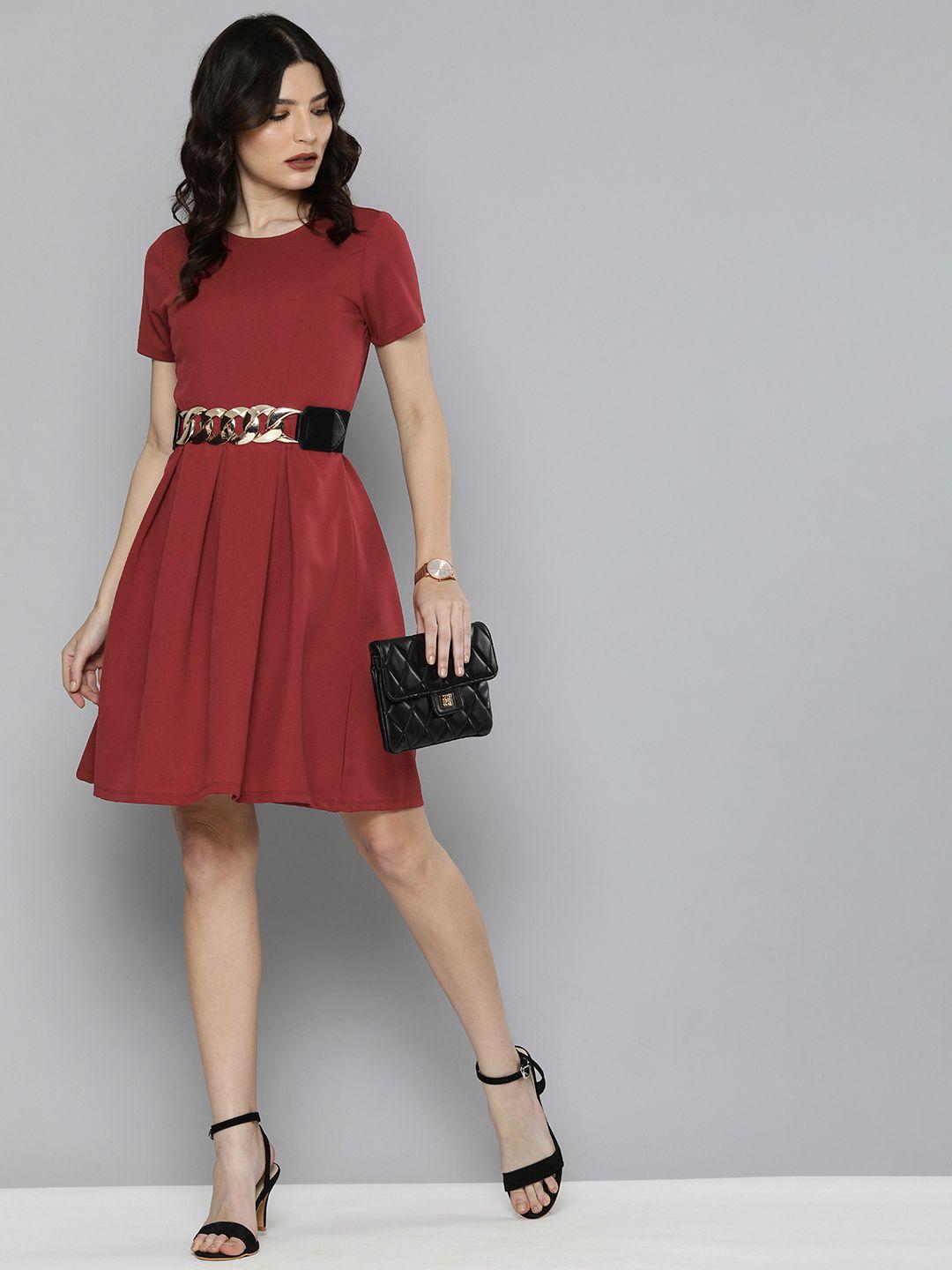 chemistry women maroon solid fit & flare dress