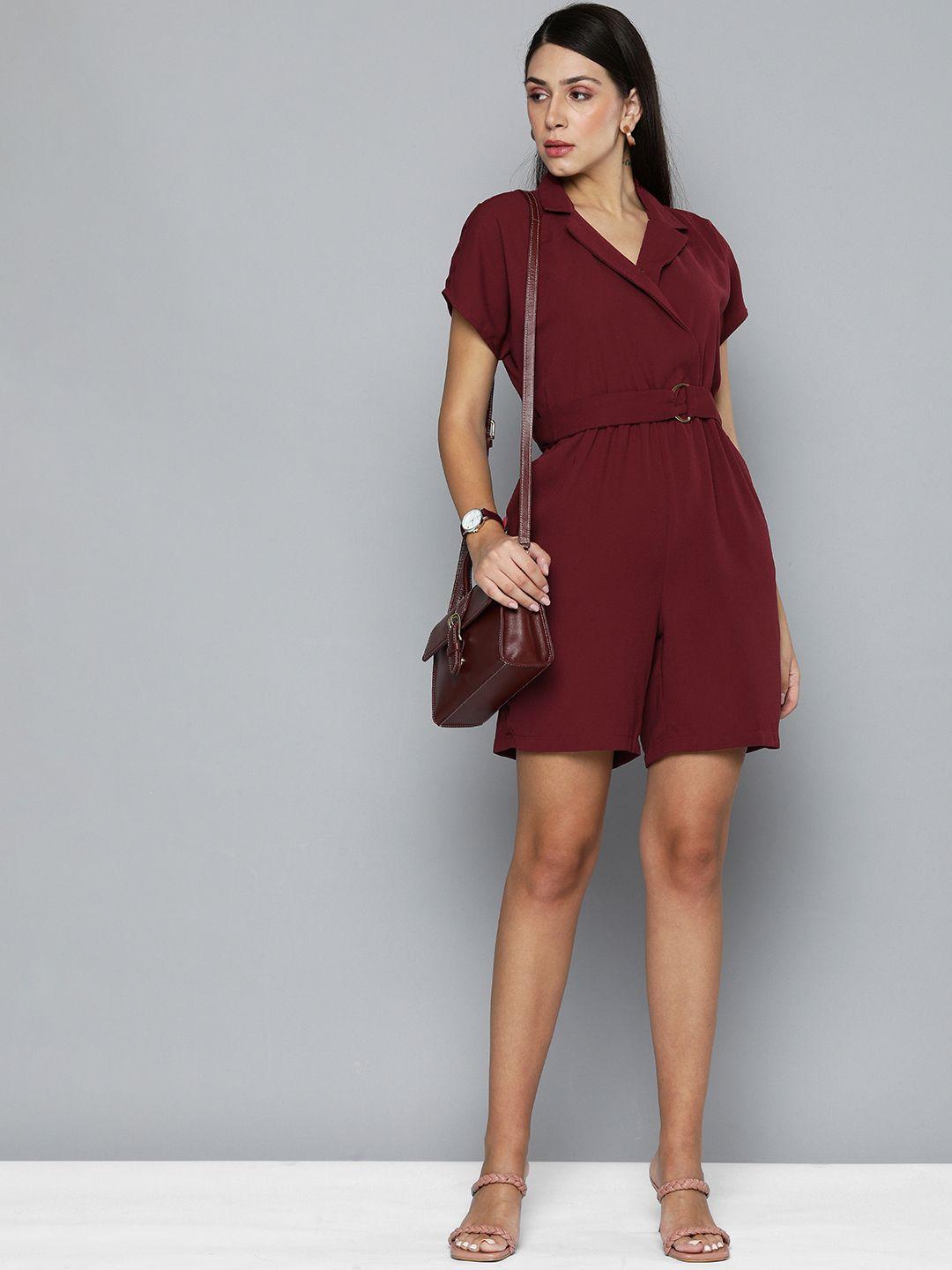 chemistry women maroon solid playsuit