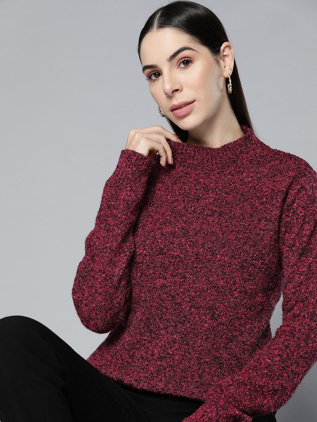 chemistry women maroon textured self design pullover
