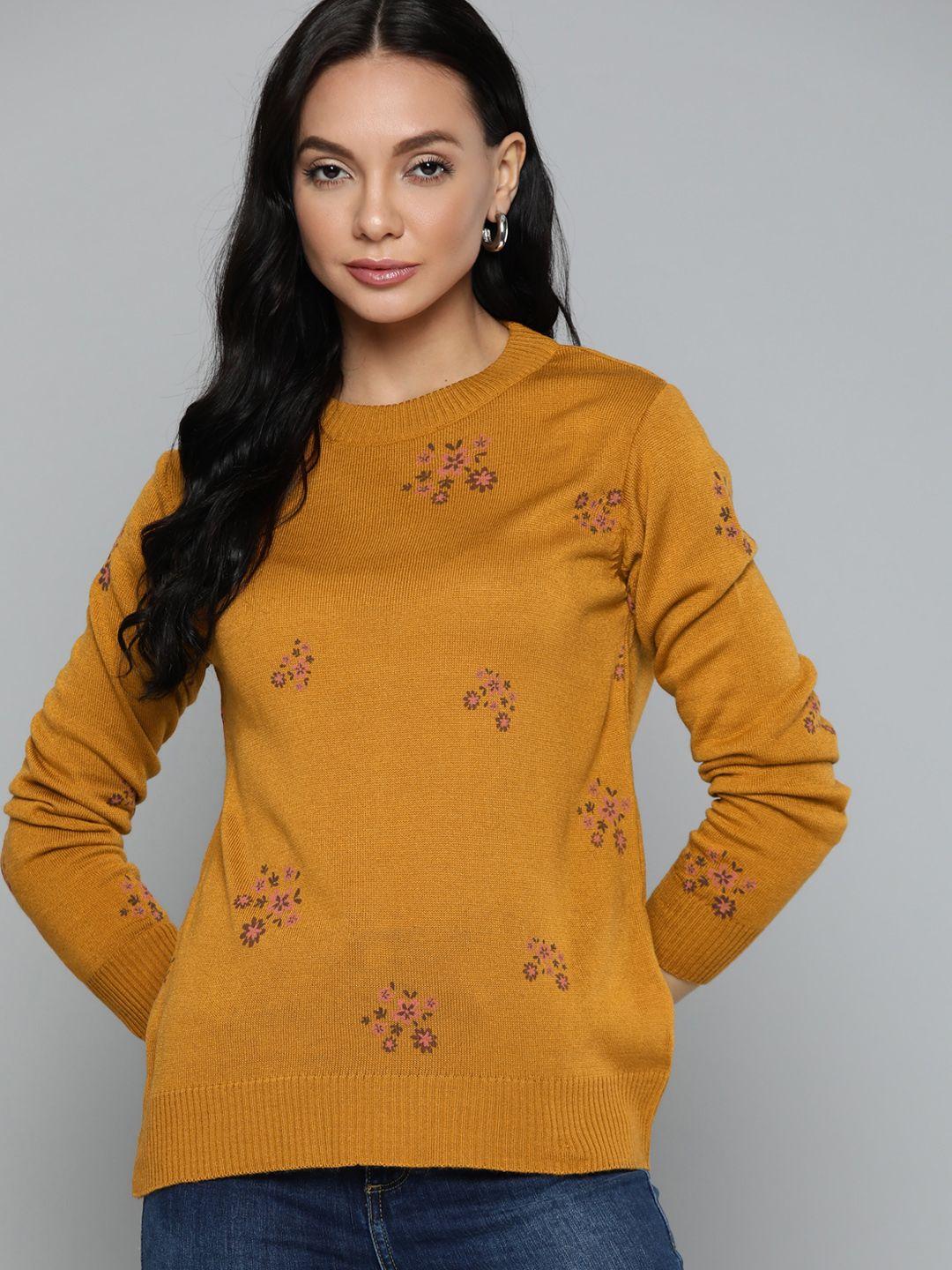 chemistry women mustard brown floral print pullover