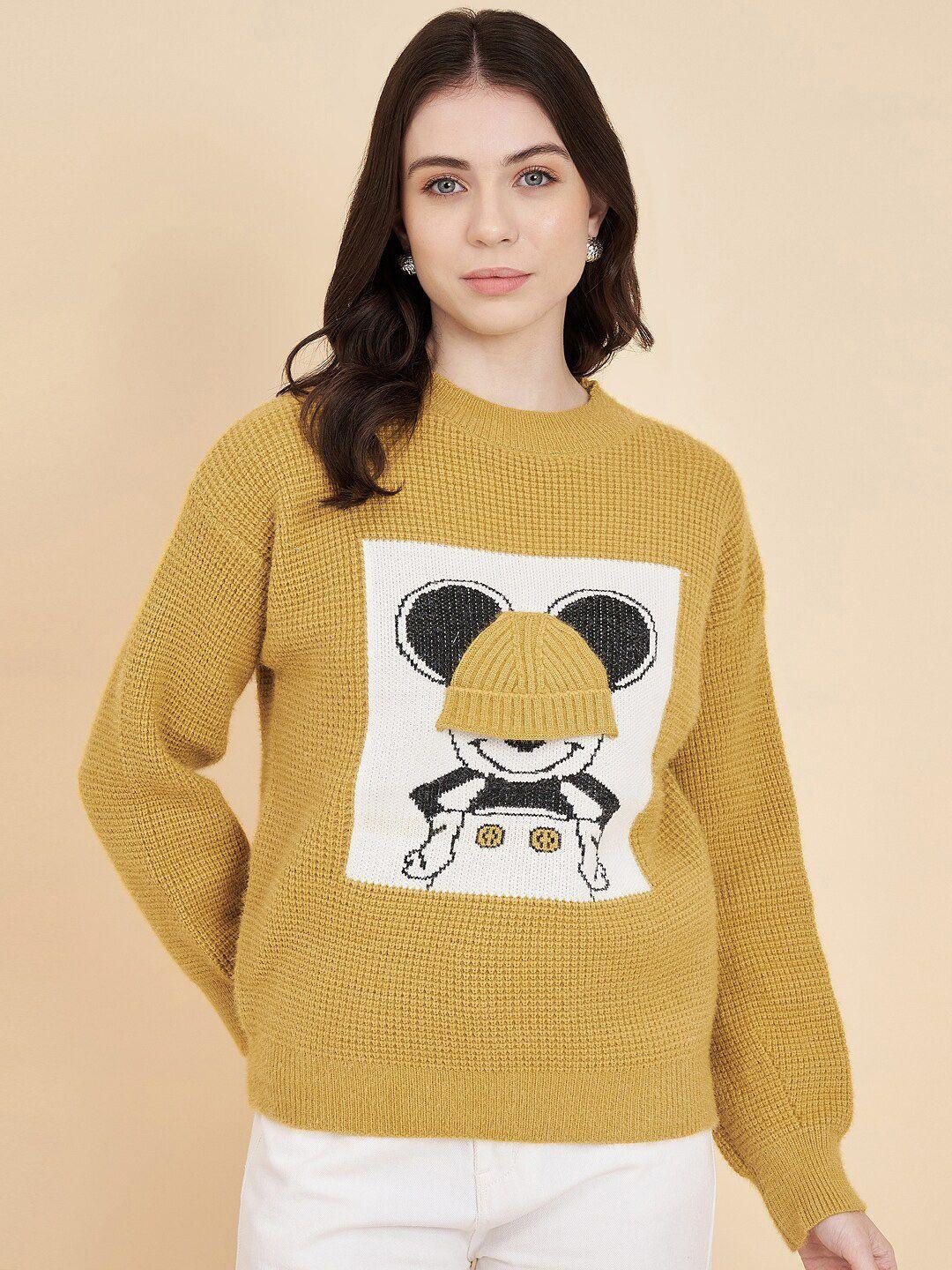 chemistry women mustard humour and comic printed woollen pullover