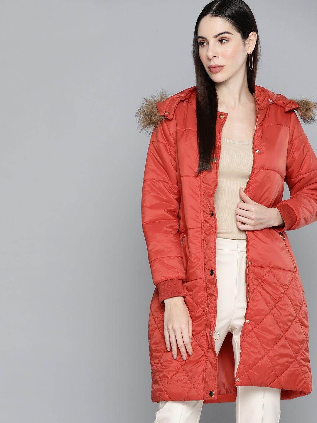 chemistry women orange longline parka jacket