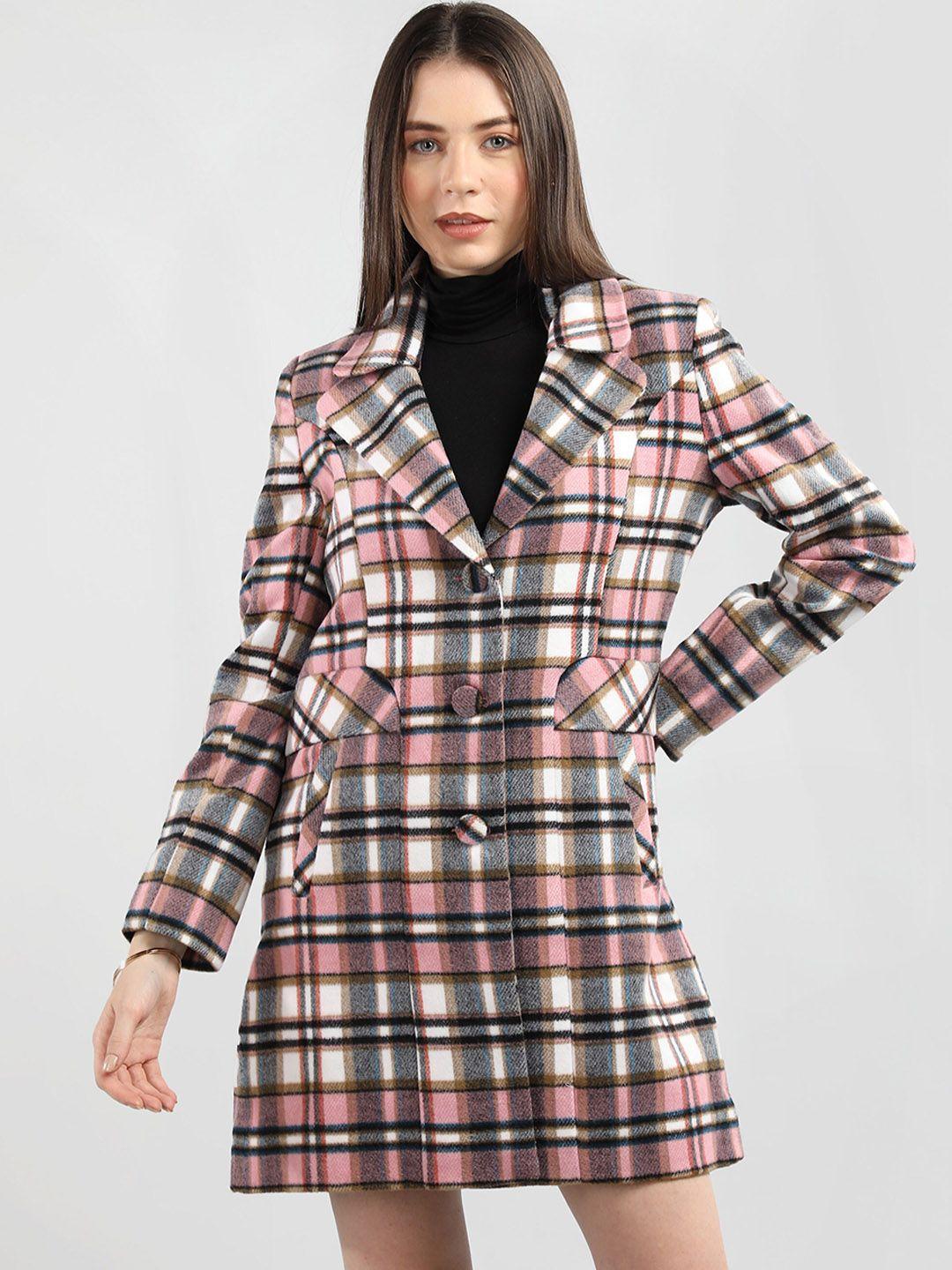 chemistry women pink checked woollen fashion jacket