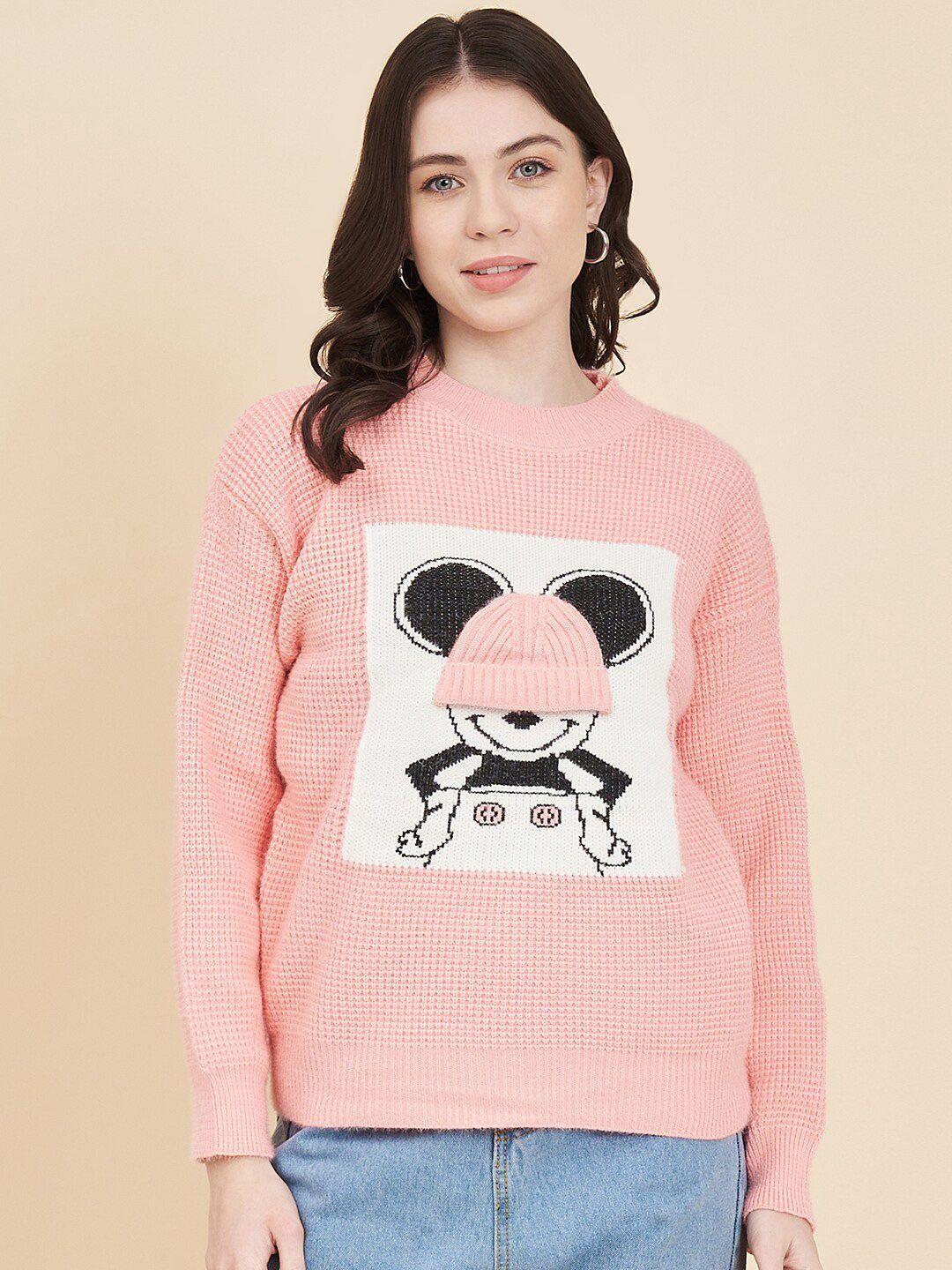 chemistry women pink humour and comic printed woollen pullover