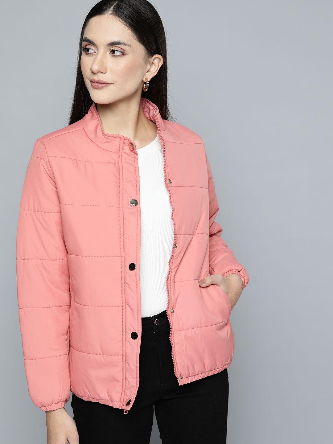 chemistry women pink solid padded jacket