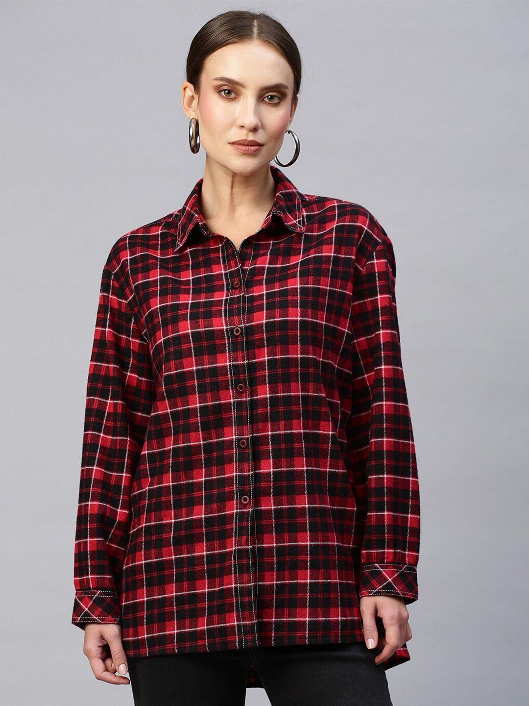 chemistry women red checked casual shirt