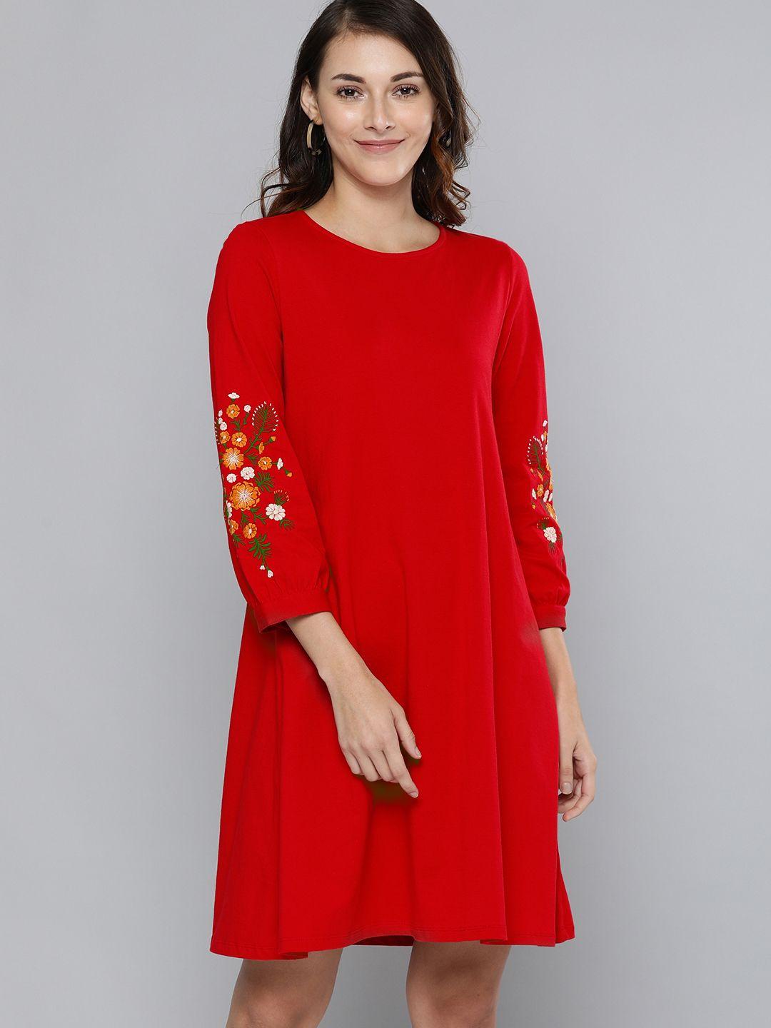 chemistry women red solid a-line dress