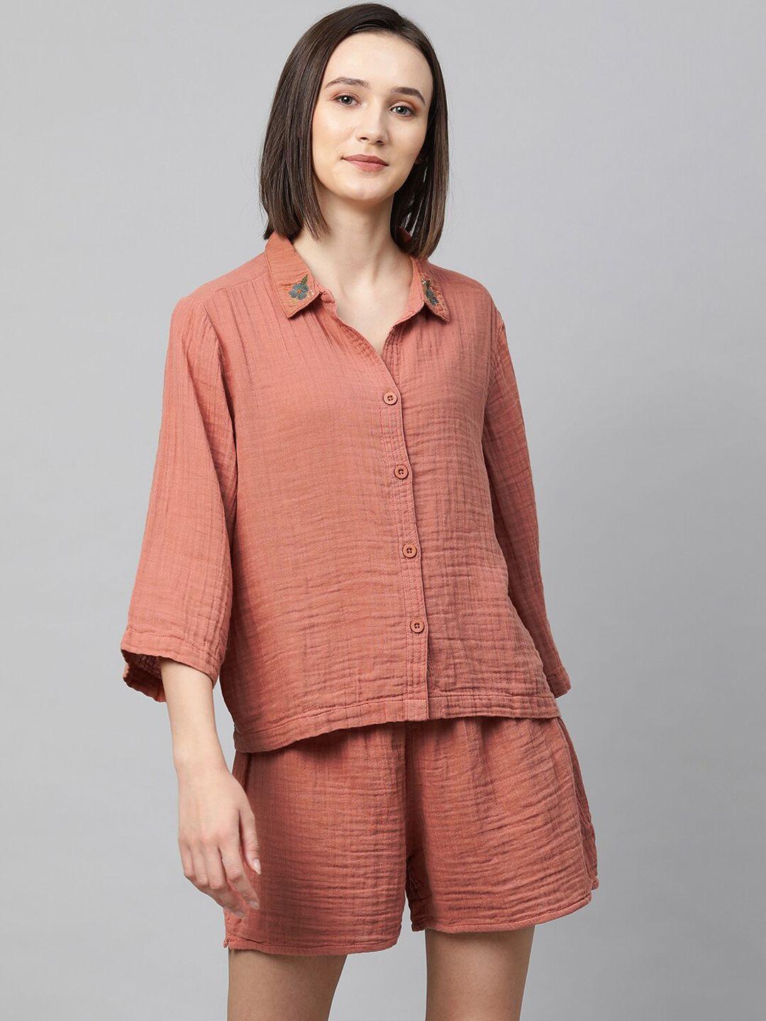 chemistry women rose-coloured cotton night suit