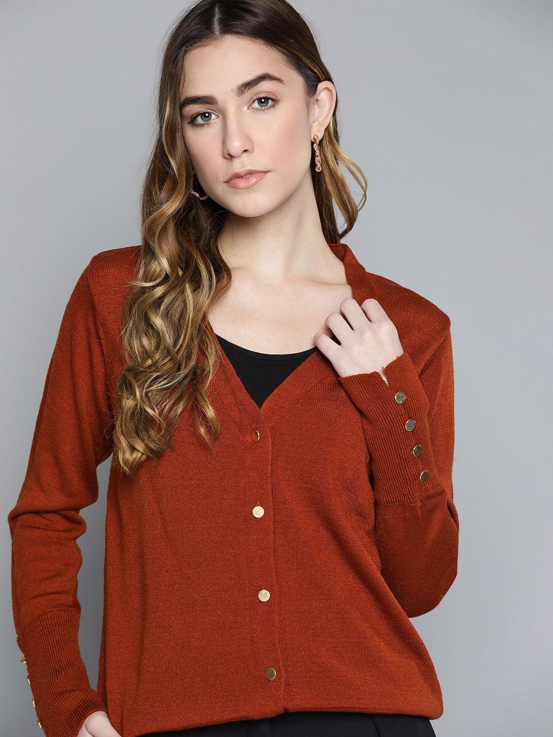 chemistry women rust orange solid cardigan