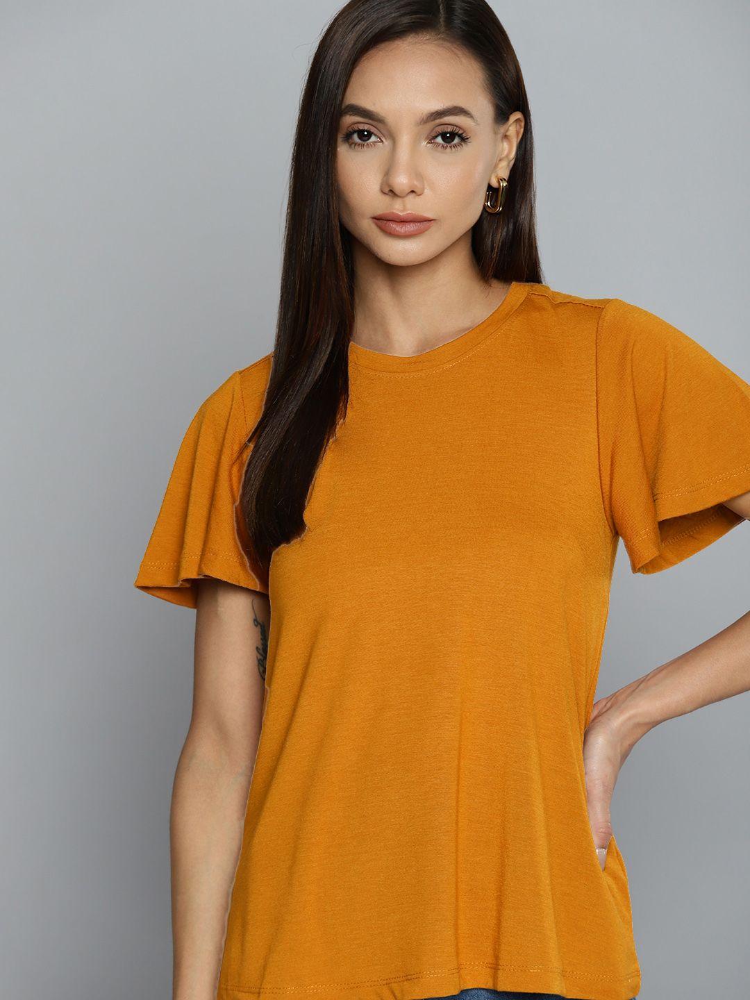 chemistry women rust orange solid top