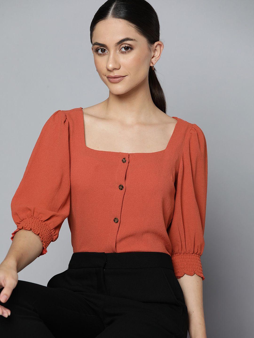 chemistry women rust orange textured top