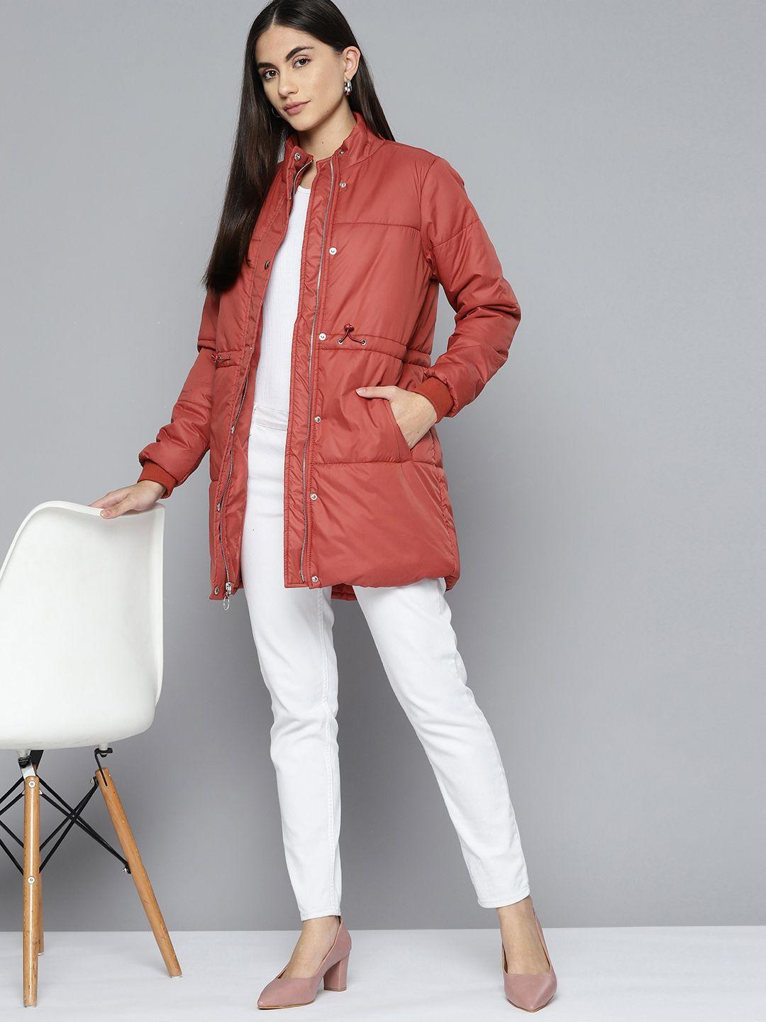 chemistry women rust red puffer longline jacket