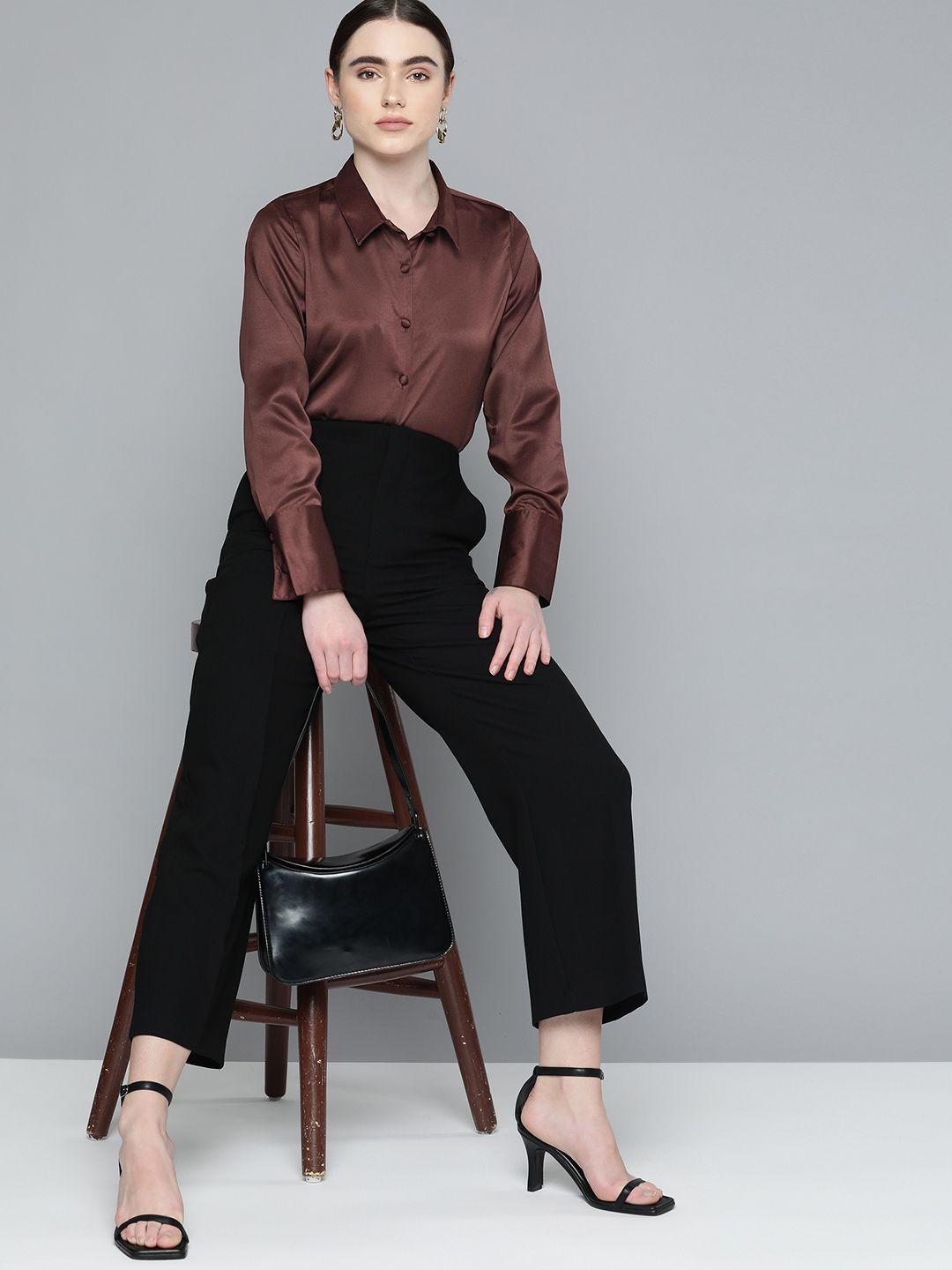 chemistry women solid satin casual shirt