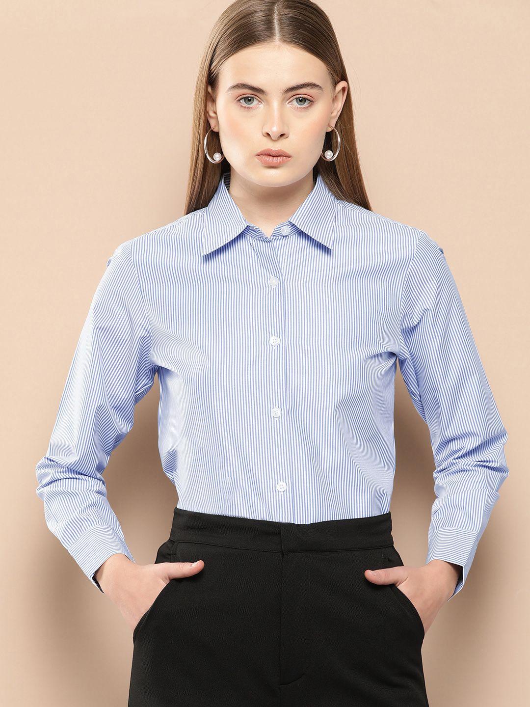 chemistry women standard pinstriped cotton formal shirt