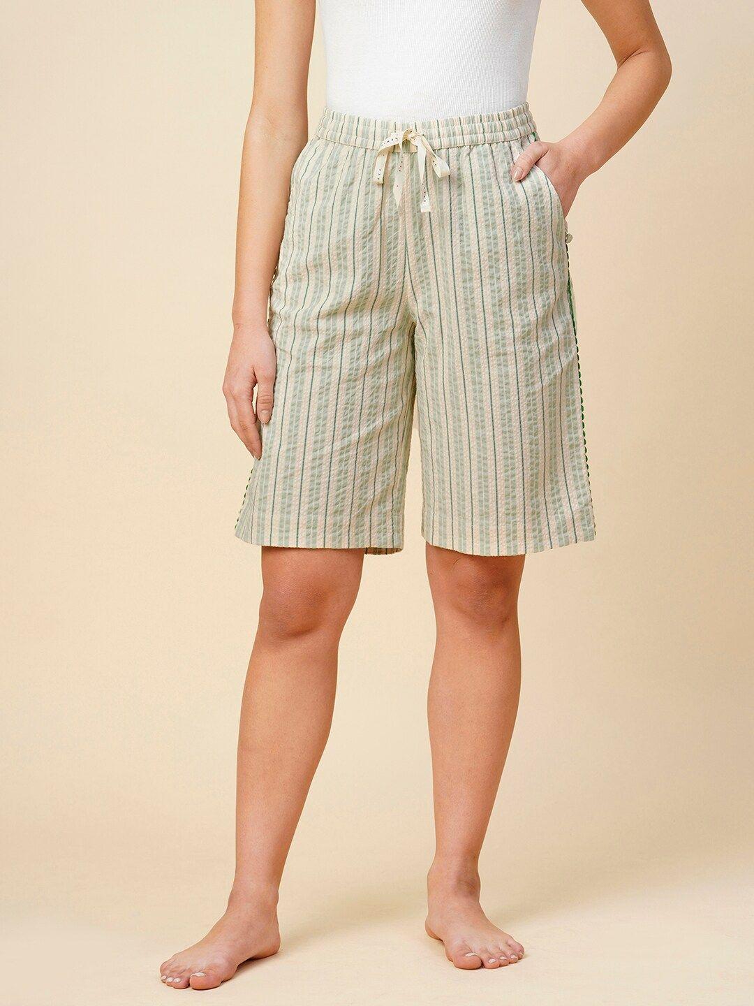 chemistry women striped mid-rise cotton regular shorts