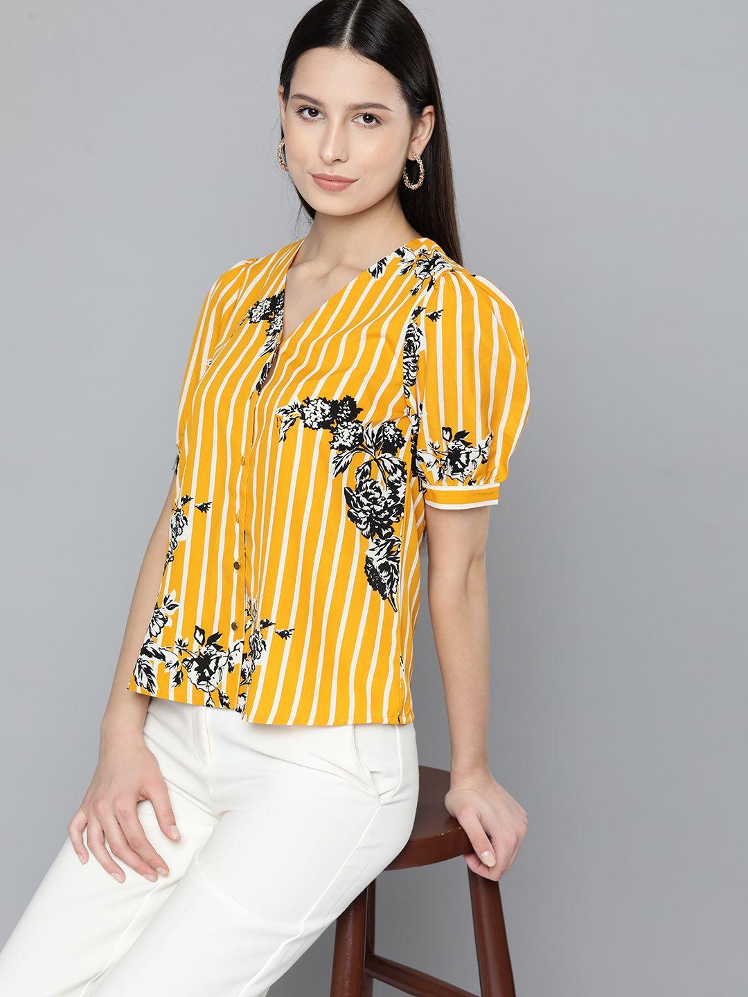 chemistry women striped with floral print shirt