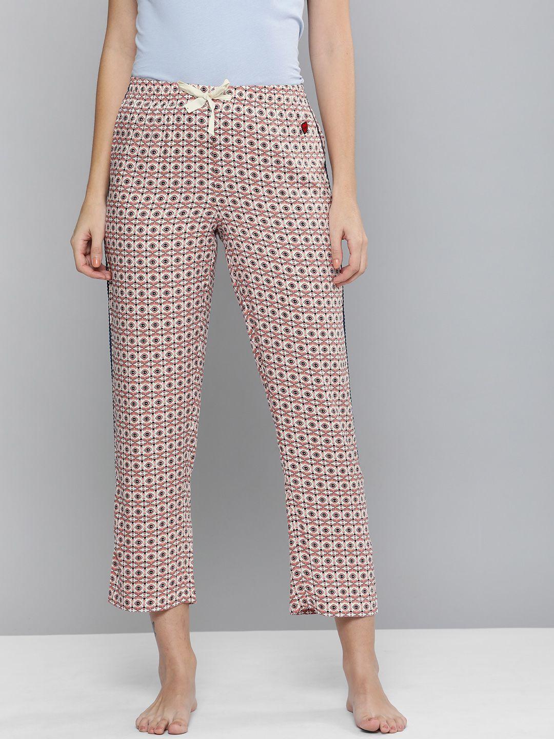chemistry women white & pink printed lounge pants