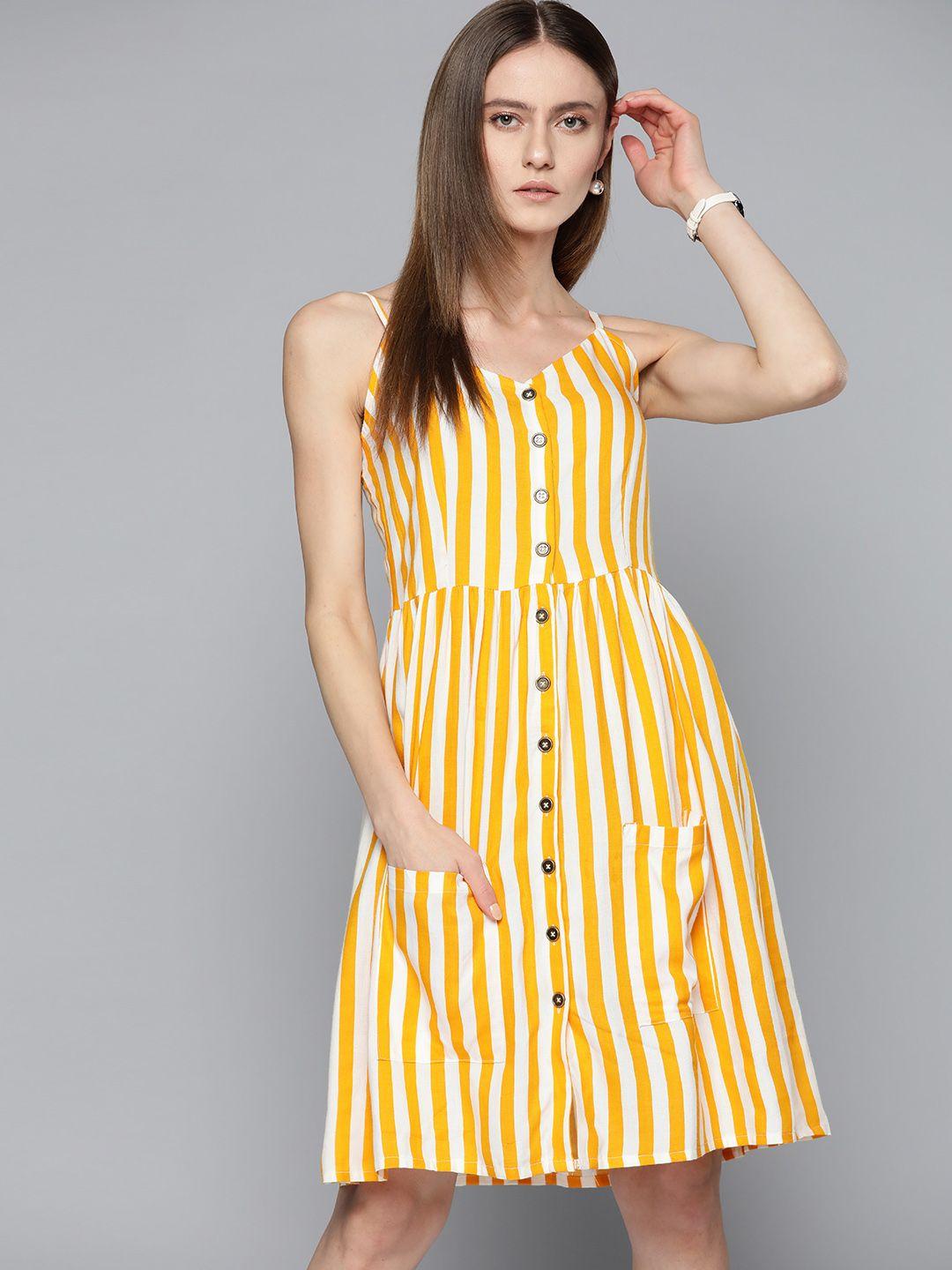 chemistry yellow & white striped a-line dress