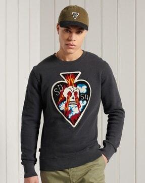 chenille patch sweatshirt with embroidery