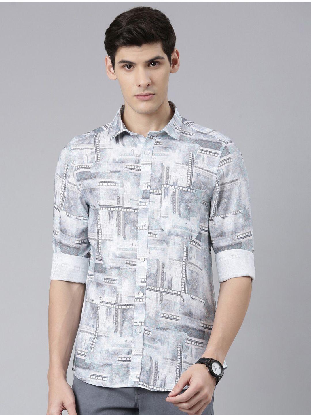 chennis classic slim fit abstract printed casual cotton linen shirt
