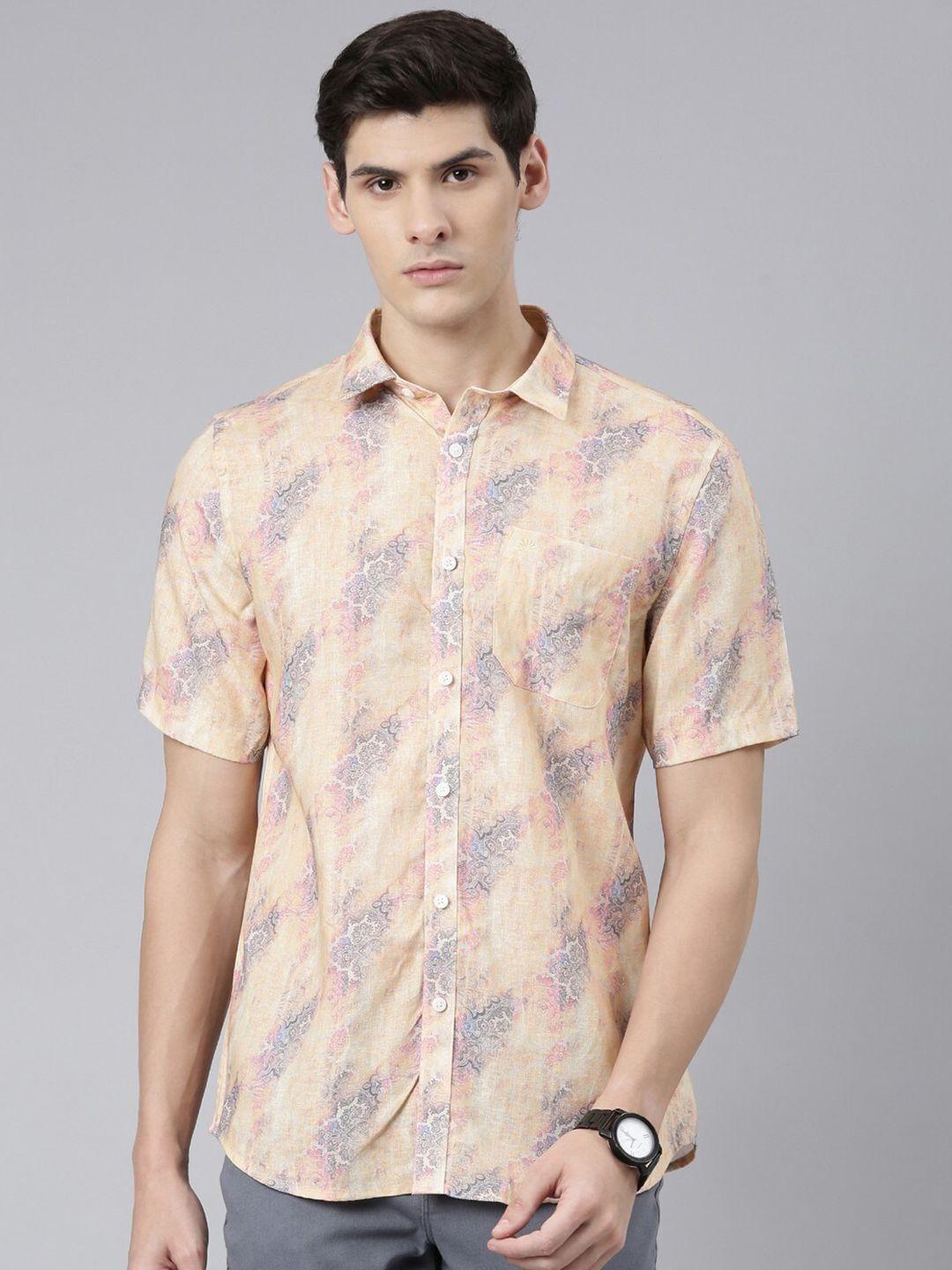chennis classic slim fit ethnic motifs printed cotton linen shirt