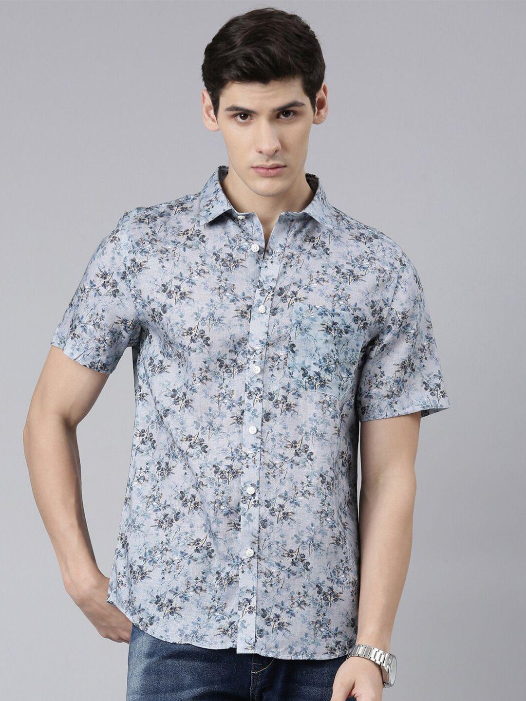 chennis floral printed classic slim fit linen cotton casual shirt