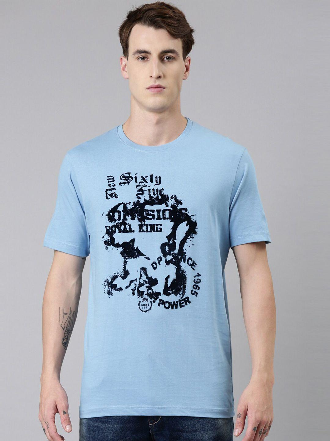 chennis men blue typography printed cotton slim fit t-shirt