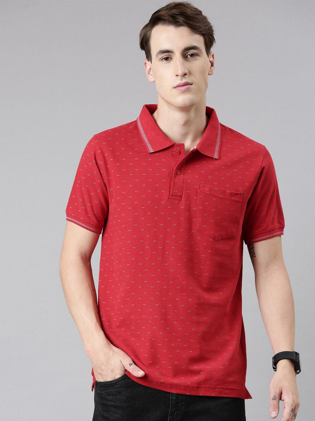 chennis men red polo collar slim fit t-shirt