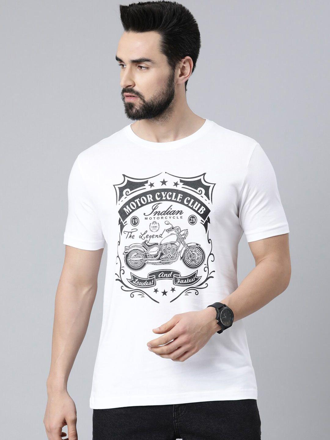 chennis men white & grey printed slim fit cotton t-shirt