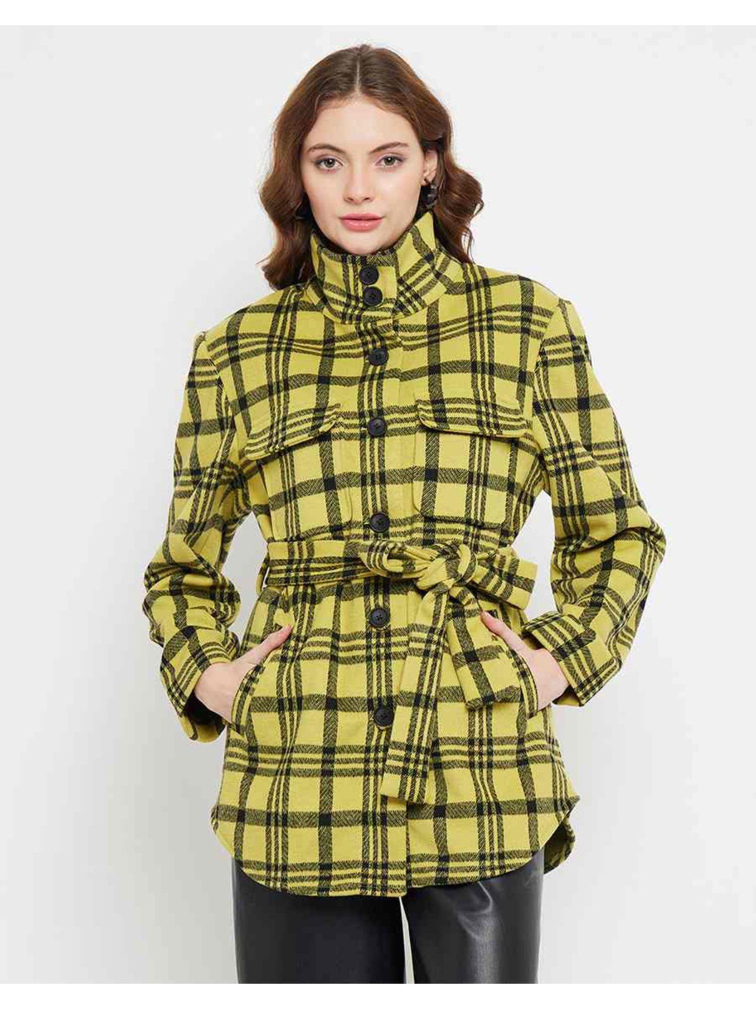 chequered stand collar yellow coat (set of 2)