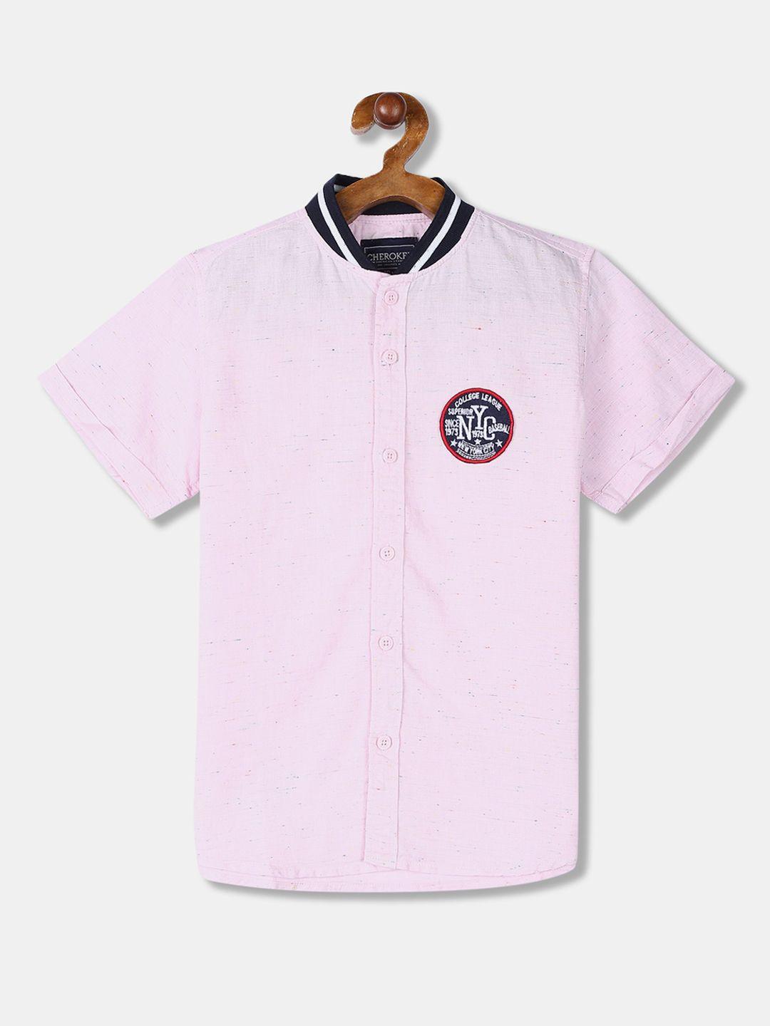 cherokee boys pink regular fit solid casual shirt