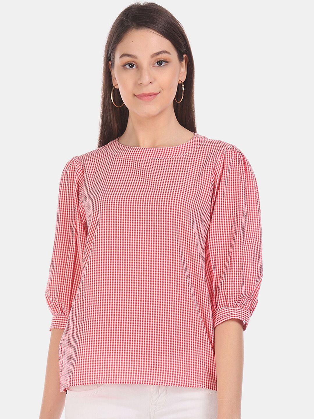 cherokee women red checked pure cotton top