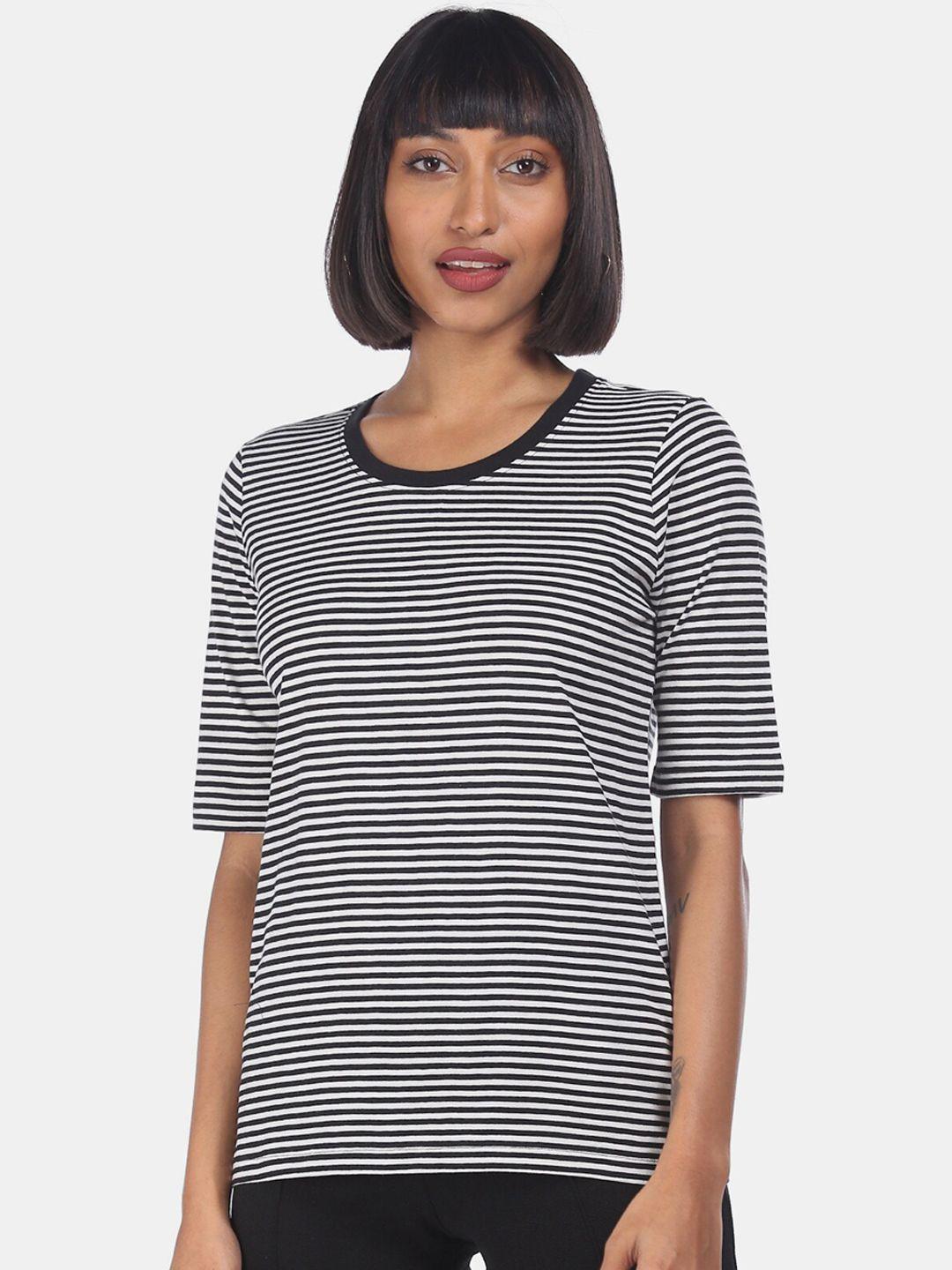 cherokee black & white striped monochrome pure cotton regular top